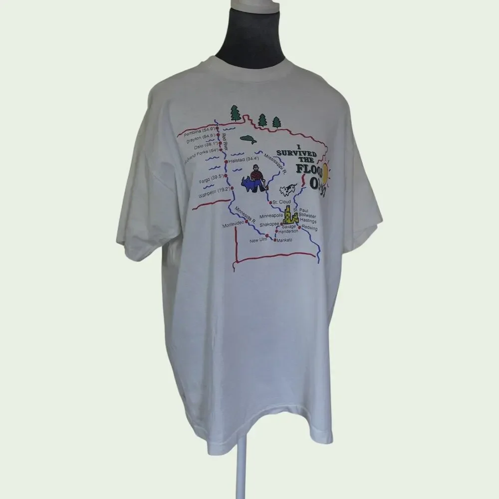 Vintage 1997 Red River Flood T Shirt XL Fruit Of The Loom Minnesota ND Tee - Picture 4 of 9